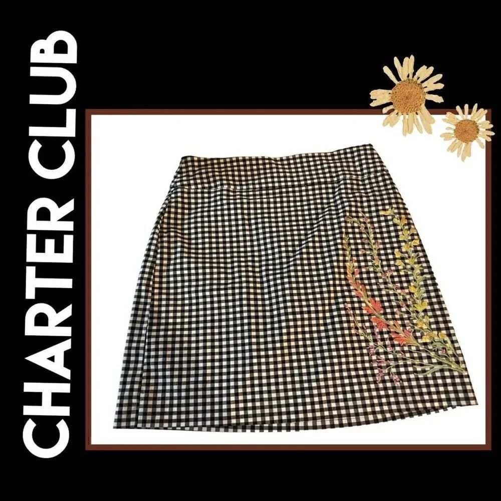 Charter Club Women' A-Line Skort Skirt Shorts Checkered Stretch Black Size 6